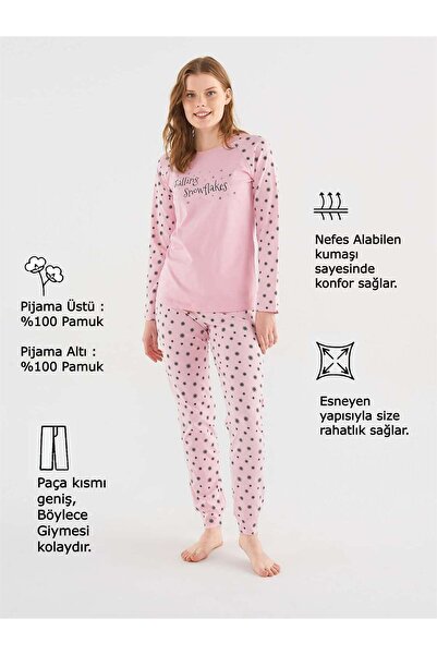 Mod Collection Kadın Pembe Yuvarlak Yaka Pijama Takım