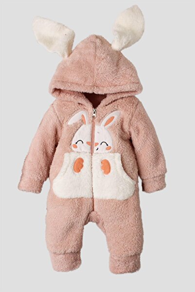 Chicsy Baby Sweet Plush Welsoft Rabbit Hooded Baby Jumpsuit