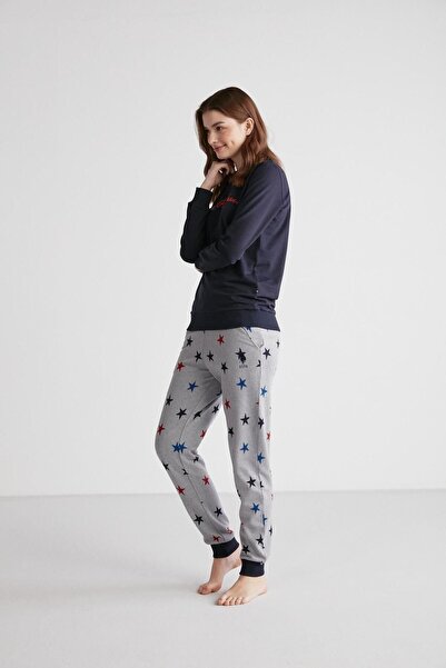 U.S. Polo Assn. - Kadın Lacivert Patlı Pijama Takımı 16958