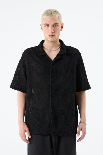 VAMOSCLO OVERSIZE KNIT SHIRT-BLACK
