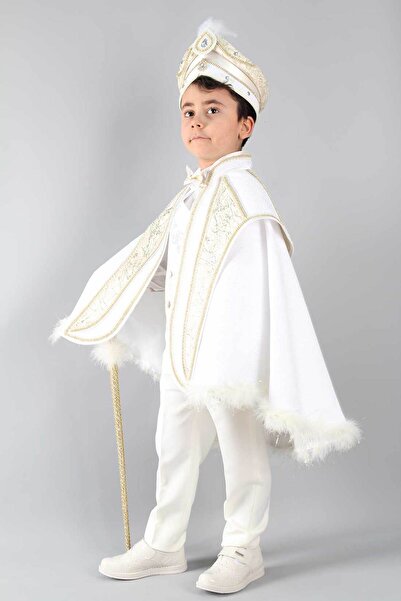 Osmanlı Sünnet Kıyafetleri Can Krem Altın Pelerinli Sünnet Takımı