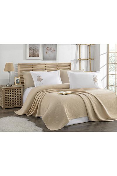 NAURA Concept Double Organic Bamboo Pique Set - Battal with 4 Pillows