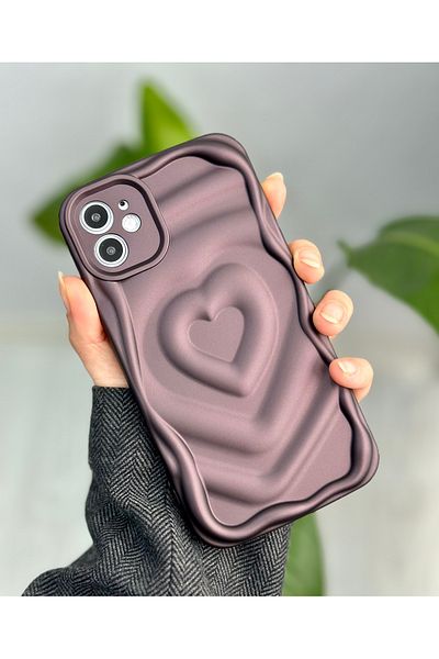 Go Aksesuar حافظة سيليكون متوافقة مع هاتف Apple Iphone 11 ثلاثية الأبعاد منقوشة على شكل قلب ومضادة للصدمات