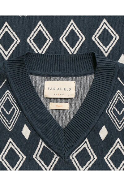 Peraluna Far Afield PINTO KNITTED VEST-DIAMONDS V-Neck Diamond Pattern 100% Organic Cotton Men's Knitwear Jumpers -