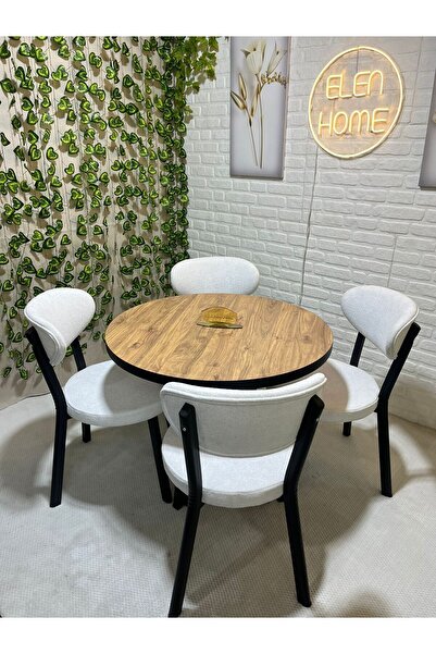 ELEN HOME ARYA Masa Sandalye Takımı 4 Kişilik Yemek Masası Takımı Mutfak Masası Takımı Teddy Kumaş
