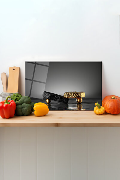 Rosyvien لوح زجاجي ذهبي أسود مع قطع عرض - أقدام من السيليكون، ريدج، مقسى