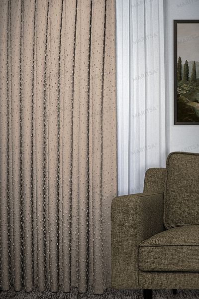 MARİTSA Linen Series Grammated Background Curtain - Pompom Pattern, Wicker Close Pleat, Single Wing Curtain (1x3)