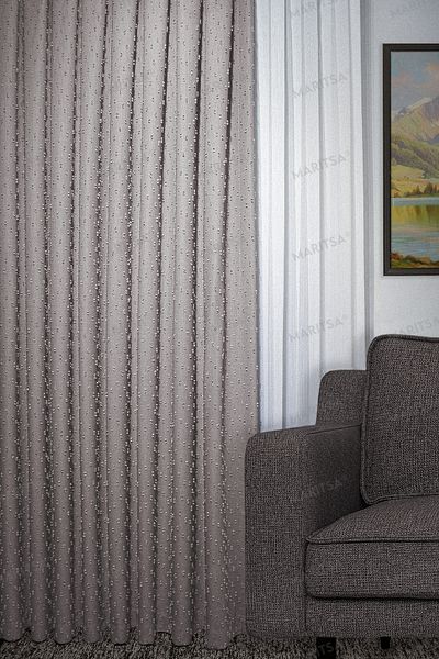 MARİTSA Background Curtain - Linen Series Gramaged Pompom Pattern Beige Close Pleat (1X3) Single Wing Curtain