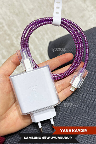 WANNA PROTECT Samsung 45W (EP-TA845) Uyumlu Şeffaf Şarj Başlığı Koruma Kablo ...