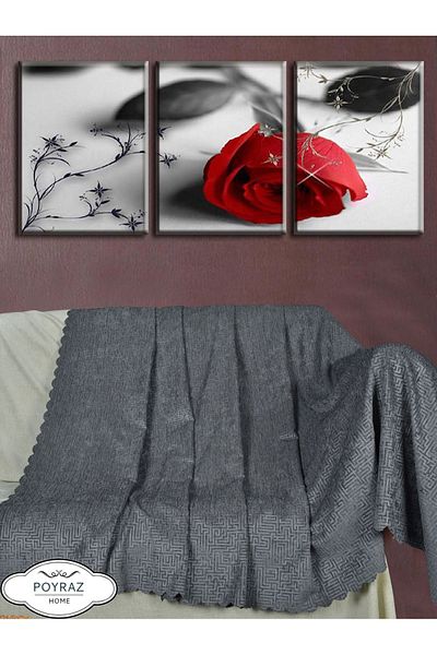 POYRAZ Shiny Patterned Chenille Anthracite Double Sided Sofa Sofa Bed Cover Shawl