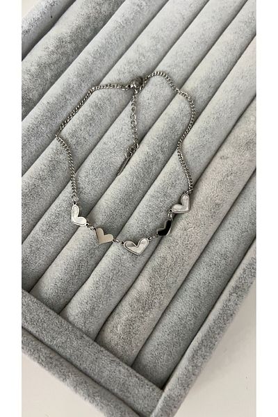 SU PERİSİ TAKI BİJUTERİ Steel Silver Pearlescent Heart Anklet