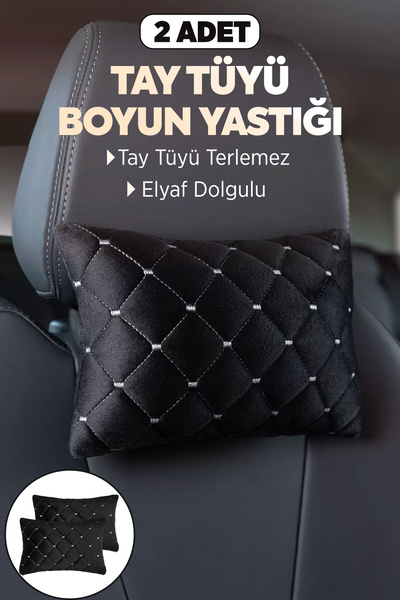 TORPEDO Tay Tüyü Oto Araç İçi Boyun Destek Yastığı Ortopedik Seyahat Yastığı Siyah Beyaz 2 Adet