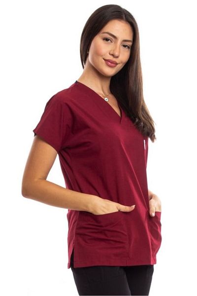 Simirna Üniforma Chirurgical Asistentă Scrubs Claret Red Jersey Single Top