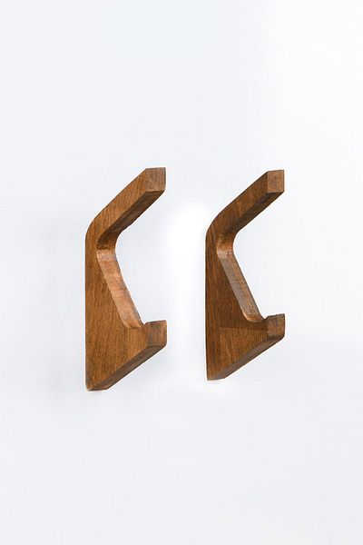 Hagen Adhesive Wooden Hanger, Bathroom Hanger, Natural Wood (2 Pieces)