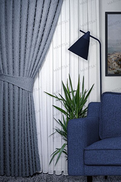 MARİTSA Серия от лен с индиго шарки - претеглена помпон, плътно плисе, еднокр...