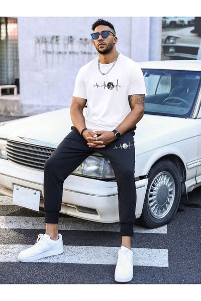 DAXİS Sportwear Company Unisex Printed Set - Crew Neck Oversize T-shirt Jogger Sweatpants