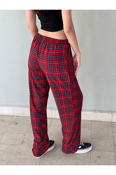 Gofeel Unisex Red Plaid Sweatpants - Square Detailed