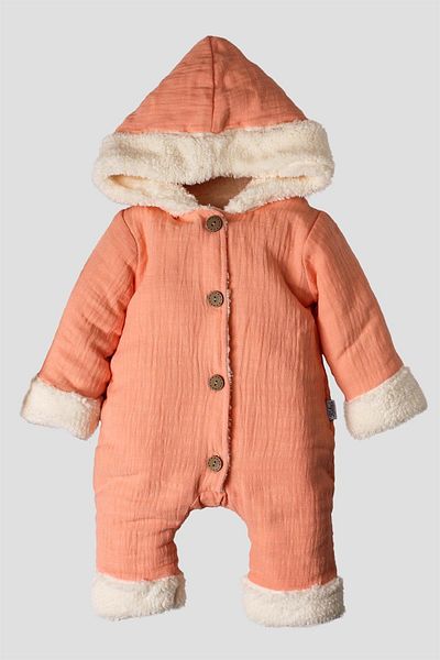 Kidex’s Baby Baby Jumpsuit 100% Cotton Organic Wooden Buttoned Plush Hooded Inside Style Baby Jumpsuit