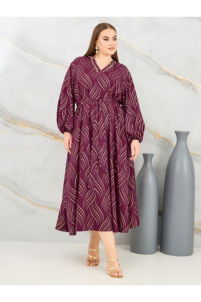 Styli Plus Foil Print Lace Trim Jalabiya