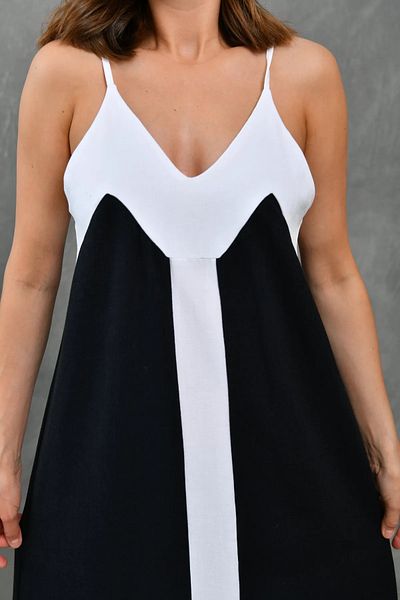 WOMAN VISION Rochie midi alb-negru - cu bretele evazate, 128 cm 2949