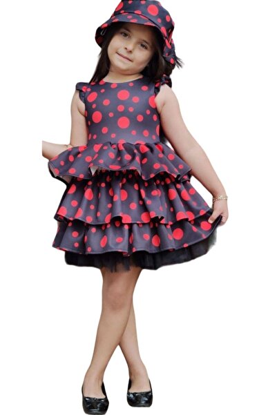 Riccotarz Red Spotted Layered Ruffle Girl's Dress