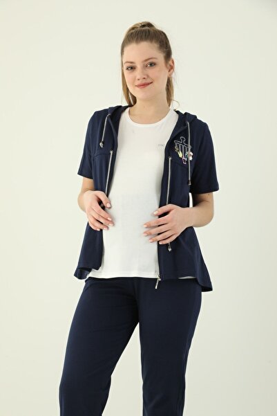 MİSS PERRY Kadın Lacivert Penye Kapüşonlu Hamile Pijama Takımı