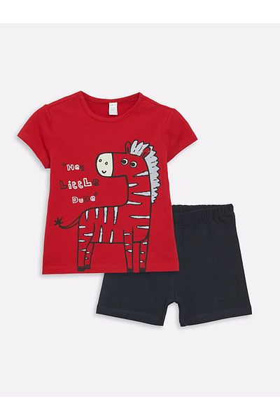 LC Waikiki LCW ECO Baby Boy Pajamas Set - Crew Neck, Short Sleeve, Printed Shorts