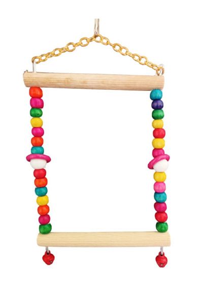 TUĞRA PET MARKET Budgie Wooden Perch and Wooden Beaded Toy Swing Set