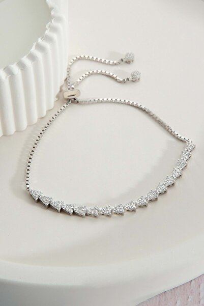 Else Silver 925 Ayar Gümüş Zirkon Taşlı Üçgen Asansörlü Bileklik