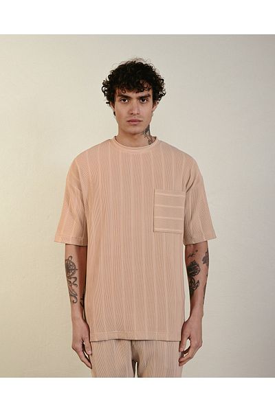 İLKCET MODA Μπλουζάκι με ριγέ τσέπη oversize