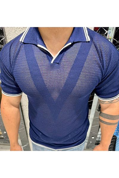 Tarz Cool Ανδρικό μπλουζάκι με μαλακό πλεκτό λαιμό Polo