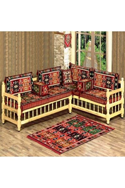 puhu aksesuar Kırmızı Milas Köşe Sedir Takım