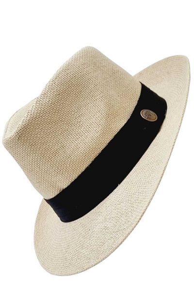Mood Agenda Unisex Black Straw Fedora Hat - Stripe Detailed