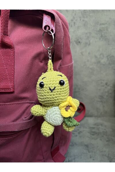 sumicorn سلسلة مفاتيح محبوكة يدويًا على شكل سلحفاة خضراء لطيفة وإكسسوار حقيبة