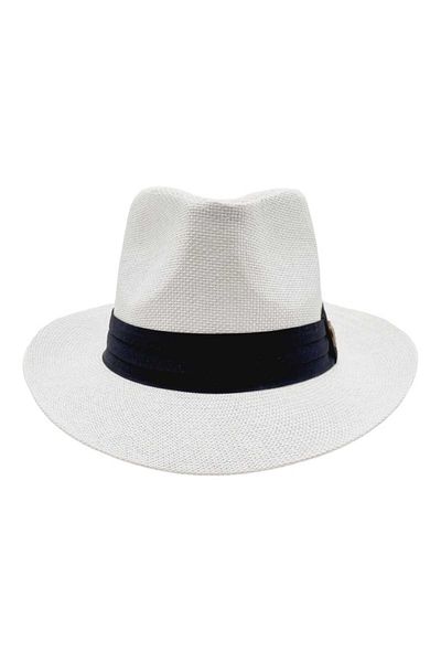 Mood Agenda Unisex Μαύρο Ψάθινο Καπέλο Fedora - Λεπτομερές ρίγες