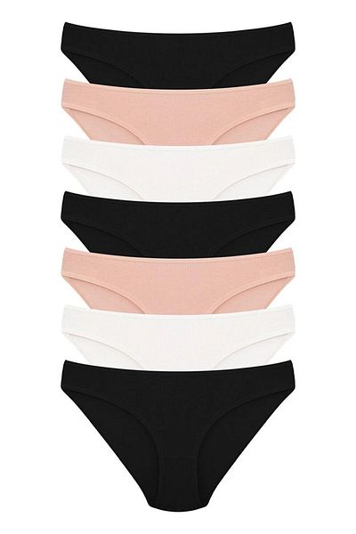 LC Waikiki Women's Black Ecru Skin Cotton Lycra Panties Pack of 7