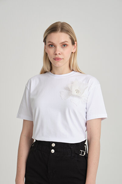 Pulli Collection Γυναικείο μπλουζάκι με δαντέλα και χάντρες