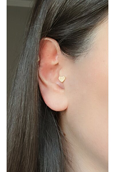 alysa jewelry Çelik Kalp Taşlı Parlak Mini Kalp Piercing Kıkırdak- Lobe-tragus-helix
