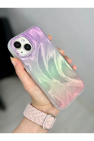 Go Aksesuar حافظة سيليكون بتصميم لامع متدرج اللون متوافقة مع هاتف Iphone 13 - 14 - 15
