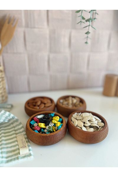 BUCOLIC 4-Piece Natural Wood Snack Bowl / Bowl
