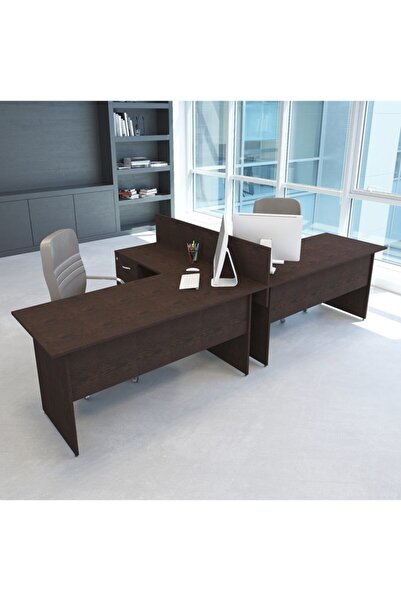 VENA Kahverengi  L Workstation İkili Çalışma Masa Tek Panel Çalışma Grubu İst...