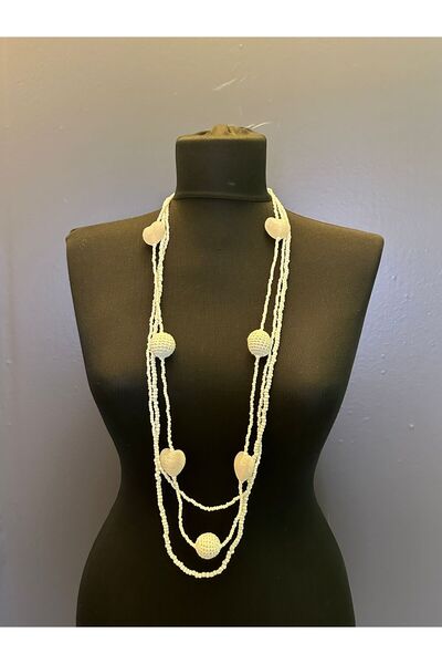 Gönülden Tasarım BEYAZ BONCUKLU 3LÜ KADIN KOLYE BOY 42CM