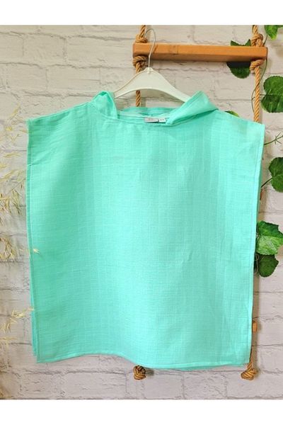 Alpar Tekstil Girl-Boy Muslin Poncho Hooded - Sea, Beach, Pool / Mint Green