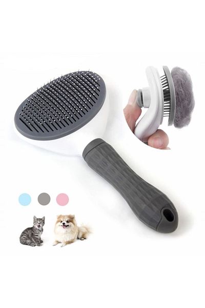 Canderel Automatic Cleaning Pets Comb Brush with Keys Cat Dog Hair Collector Comb Gray