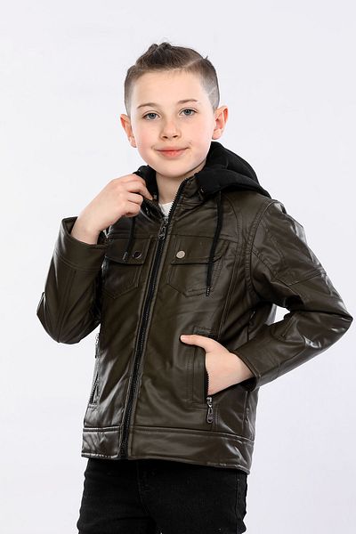 Veform Boy's Waterproof Hooded Faux Leather Jacket - AVM032VF