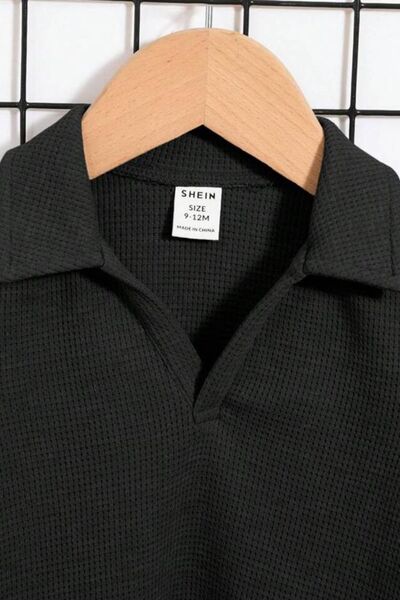 Bubito V-Neck Waffle Patterned Cotton Baby Shorts - Black