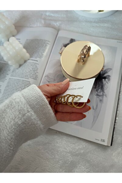 HERCY 6'lı Gold Paslanmaz Çelik Halka Küpe Set