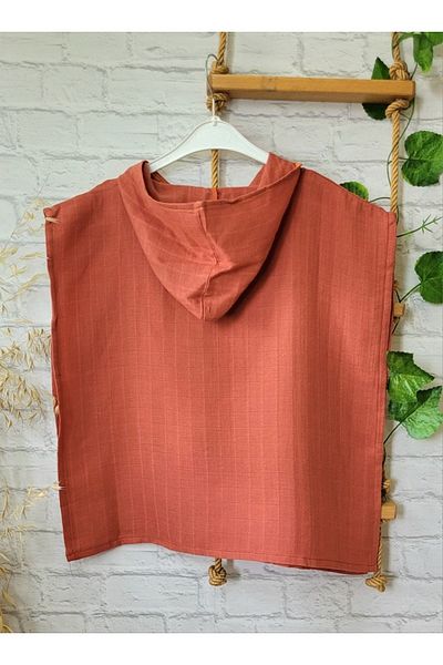 Alpar Tekstil Girl-Boy Muslin Poncho Hooded - Sea, Beach, Pool / Orange