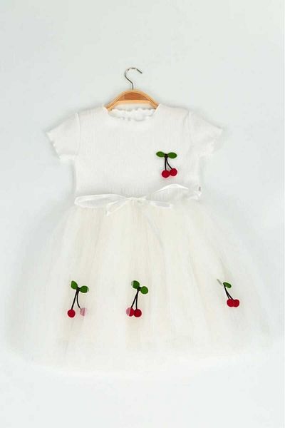 dinamik çocuk Κορίτσια Cherry κοντομάνικο φόρεμα με φόδρα Tutu Ειδική Περίσταση Γενέθλια Πριγκίπισσα