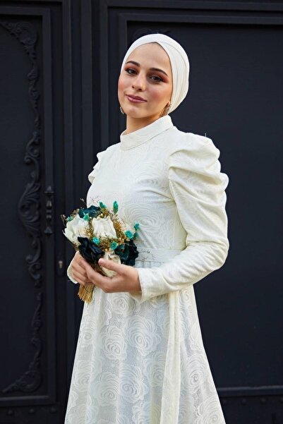 She Olive Φόρεμα από τούλι με πλισέ μανίκια - Λευκό